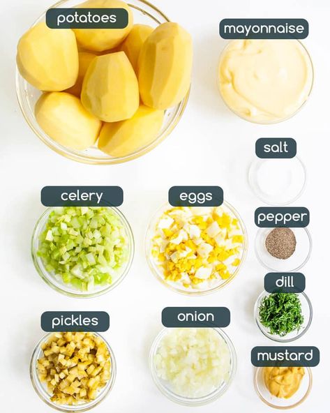 Easy Potato Salad is a perfect side dish for any occasion. It's creamy, savory, tangy, and full of great texture. This will be whipped up in a flash and is sure to please a crowd, no matter the size! #potatosalad #potatoes Potatoe Salad Recipe Easy, Easter Sides For Bbq, Easiest Potato Salad, How To Make Potato Salad Easy, Rudy’s Potato Salad, Potato Salad Thanksgiving, Super Easy Potatoe Salad, Easter Potato Salad, Easy Potato Salad Recipe With Egg