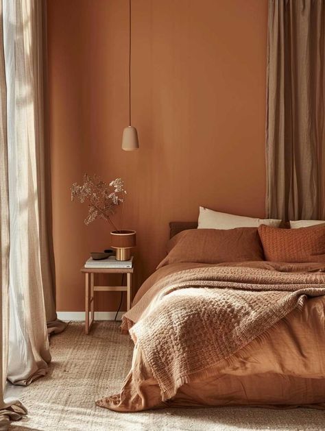 15+ Inspiring Terra Cotta Interior Design Projects for Every Room • 333+ Art Images Burnt Orange Bedroom Decor Ideas, Terra Cotta Bedroom, Terra Cotta Living Room, Terracotta Interior Design, Elegant Dining Rooms, Terracotta Bedroom, Inspiring Lifestyle, Bedroom Vibes, Betty Ford