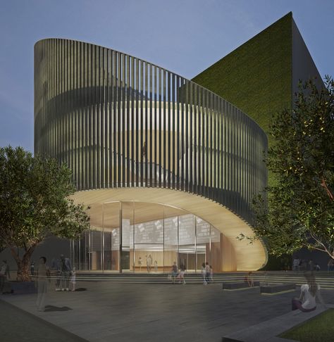 Expressive! Kerry Hill Architects, Curve Building, Kerry Hill, Circular Buildings, Round Building, Library Architecture, Architectural Rendering, Parametric Architecture, Architecture Design Concept