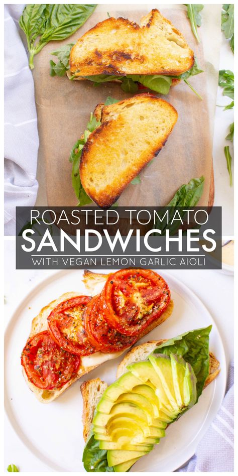 Recept Sandwiches, Lemon Garlic Aioli, Tomato Sandwiches, Vegan Roast, Garlic Aioli, Roasted Tomato, Tasty Vegetarian Recipes, Savory Vegan, Vegan Sandwich