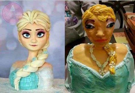 Yesterday this image of a “terrible” Elsa from Frozen cake went viral after it was posted on Reddit. Cake Disasters, Baking Fails, Bad Cakes, Pinterest Fail, Cake Fails, Elsa Cakes, Baking Humor, Expectation Reality, You Had One Job