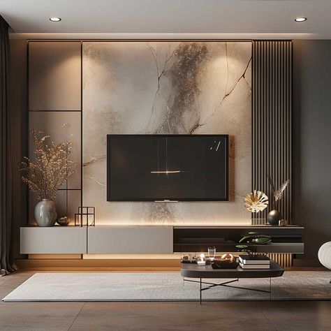 35+ Sleek and Chic TV Wall Panel Designs for a Modern Look • 333+ Images • [ArtFacade] Ruang Tv Modern, Tv Wall Decor Living Room, Tv On The Wall, Tv Wall Panel, Ruang Tv, Modern Tv Room, Tv Fal, Tv Unit Furniture Design, Modern Tv Wall Units