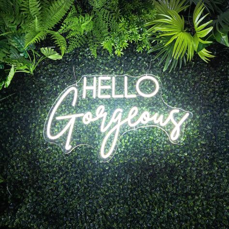 #NeonSigns #BrightIdeas #NeonSignNames #NeonInspiration #NeonRoom #RoomDecor Hello Gorgeous Neon Sign, Salon Goals, Boxwood Wall, Cute Compliments, Party Neon Sign, Party Neon, Backdrop Wall, Led Light Design, Wall Mounted Hooks