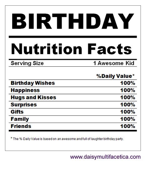 Nutrition Facts Template, Nutrition Facts Design, Spiderman Birthday Party, Nutrition Facts Label, Birthday Labels, Facts For Kids, Free Birthday, Nutrition Labels, Birthday Template