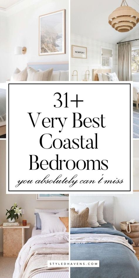 Searching for coastal bedroom ideas and decor? Coastal bedroom spaces are *our vibe* - and today, we've hand-picked our very fav coastal bedroom design inspo that you *need* to see. Whether you're looking for coastal interior inspo, for the perfect neutral bedroom, or just want to scroll through coastal style bedroom inspiration - *this* is the cozy bedroom inspo you're looking for! Coastal Bedroom Bedding, Modern Beach House Bedroom, Coastal Bedrooms Bedding, Coastal Modern Bedroom, Cozy Coastal Bedroom, Modern Coastal Bedroom Ideas, Coastal Bedroom Design, Light Airy Bedroom, Coastal Guest Bedroom