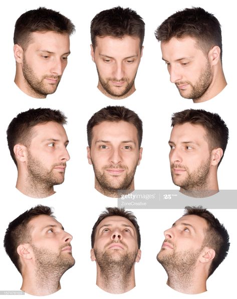 Stock Photo : short hair man face collection from various views Face Angle, Different Facial Expressions, Head Angles, Head Anatomy, Face Angles, Face Study, 얼굴 드로잉, Man Face, Drawing Face