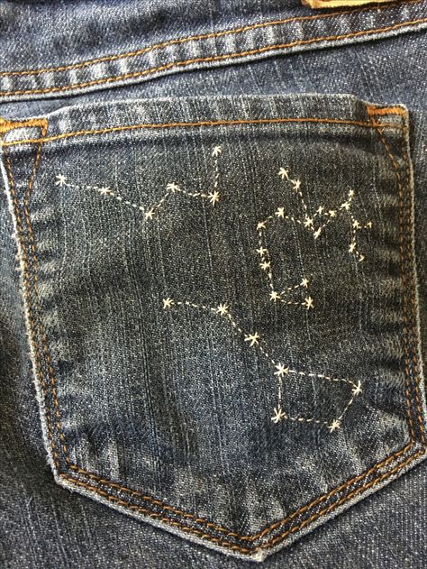 Clothes Embroidery Diy, Star Constellation, Star Constellations, Pola Sulam, Embroidery On Clothes, Cute Embroidery, 자수 디자인, Jeans Diy, Embroidered Clothes