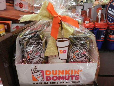 3 LBS of Coffee in a cute gift basket from Dunkin Donuts are on sale at Meadow Glen Mall for $19.99 Donut Gift Basket, Tricky Tray Baskets, Donuts Birthday, Tricky Tray, Donut Store, Coffee Basket, Donut Gifts, Coffee Gift Basket, Raffle Basket