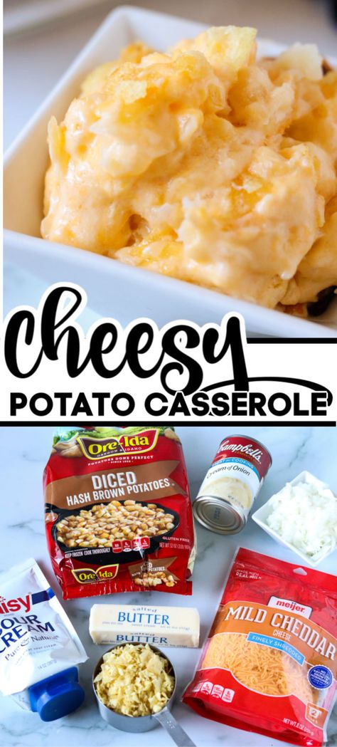 Cheesy Potato Casserole (sometimes called Funeral Potatoes) is a holiday treat that I make for Thanksgiving and Christmas dinners. I look forward to cheesy potatoes every year! | www.persnicketyplates.com #potatoes #cheesypotatoes #casserole #sidedish #easyrecipe #vegetarian Persnickety Plates, Cheesy Potatoes Recipe, Thanksgiving Vegetables, Cheesy Potato Casserole, Christmas Dinners, Cheesy Potato, Potato Recipes Side Dishes, Potatoe Casserole Recipes, Hash Brown