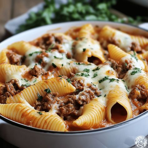 Beef and Cheese Stuffed Pasta Shells Cheese Stuffed Pasta Shells, Cheese Stuffed Pasta, Cherry Food, Stuffed Pasta, Tomato Basil Sauce, Pasta Shells, Basil Sauce, Hearty Meal, Cheese Stuffed