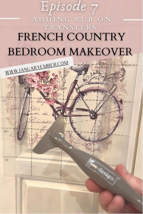 Stencil Wall Design, Transfers On Furniture, Decoupage Drawers, Wrought Iron Headboard, French Country Bedroom, Bedroom Makeover Diy, Country Bedroom Furniture, Furniture Repurposing, Iron Headboard