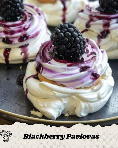 RecipesEpic Family | Blackberry Pavlovas | Facebook Blackberry Pavlova, White Vinegar, Granulated Sugar, Corn Starch, Pavlova, Blackberry, Vanilla Extract, Vanilla