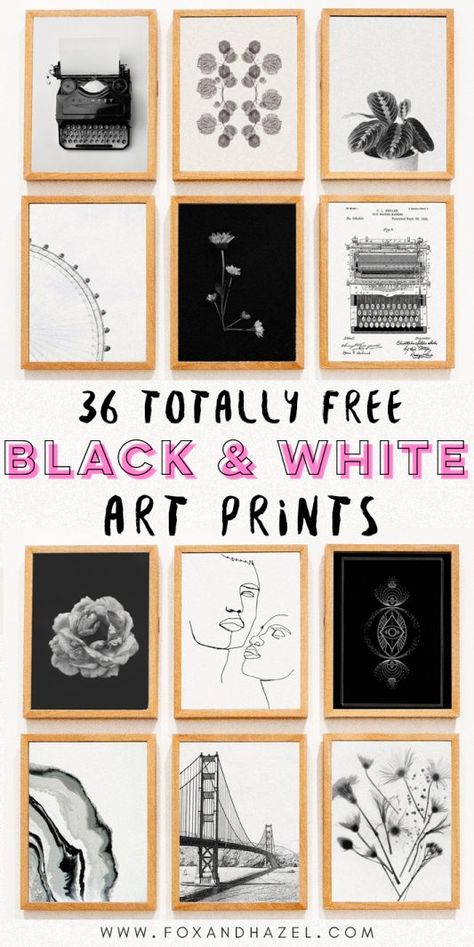 Black And White Art Prints, Free Wall Art, Art Fox, Free Printable Wall Art, Modern Art Printables, Free Printable Art, Free Art Prints, Black And White Art, Black White Art