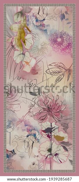 Digital Dupatta Designs Ideas, Digital Print Dupatta Designs, Shutterstock Dupatta, Digital Dupatta Designs, New Dupatta Designs, Flower Dupatta, Duptta Design, Dupatta Designs Ideas, Digital Dupatta