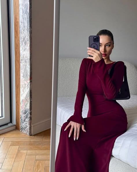 All Posts • Instagram Maroon Dress Outfit Formal, Modest Red Dress, Maroon Dress Outfit, Red Turtleneck Outfit, Red Dress Long Sleeve, Dark Red Dress, Dark Red Dresses, Turtleneck Outfit, Red Long Sleeve Dress