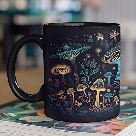 Cheap Water Bottles, Mushroom Gifts, Black Mushroom, Mushroom Coffee, Magic Mushroom, Gifts For Office, Pottery Painting, Mug Cup, Mug Designs