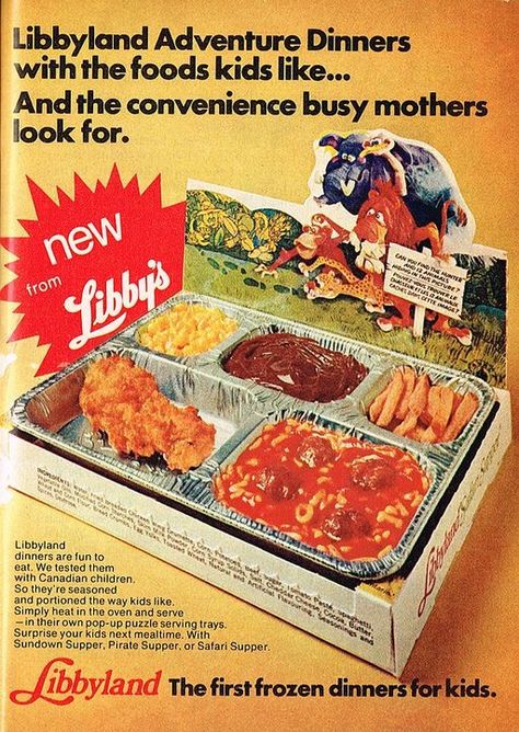 I bet all the moms who served these “made the kids eat what was for dinner or go hungry” as if different flavor TV dinner’s was “better” Swanson Tv Dinner, Vintage Ads Food, Frozen Dinners, Tv Dinner, Old Advertisements, Retro Advertising, Food Ads, Retro Ads, Retro Recipes