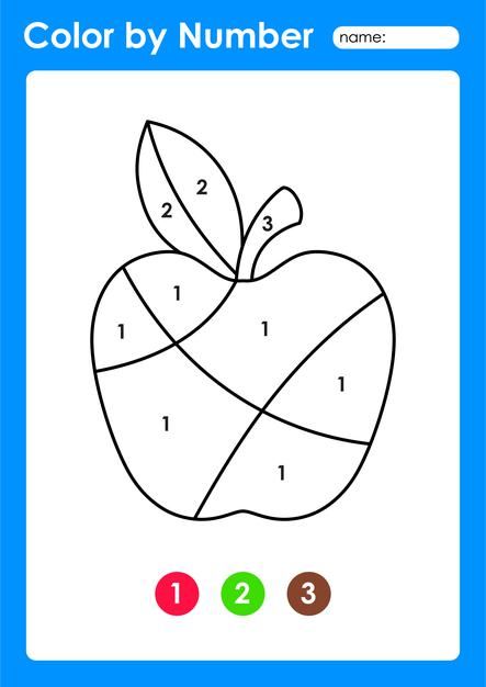 Color By Number For Preschool, Apple Color By Number, Colour By Numbers Printable For Kids, Coloring By Numbers For Kids, Fruit Worksheets Preschool, Fruits Worksheets For Kids, Easy Color By Number, Color By Number Preschool, Puzzle Worksheets For Kids