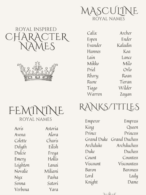 Names That Mean Royal, Royal Sounding Last Names, Royal Names Aesthetic, Names For Princes, Fantasy Names With Meaning Forest, Dnd Kingdom Names, Last Names For Characters Royal, Prince Names Ideas, Beautiful Last Names With Meaning