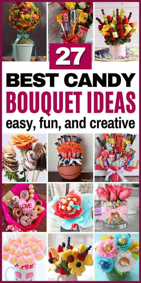 candy bouquet diy Sweet 16 Candy Bouquet, Oreo Bouquet Diy, Gift Card Candy Bouquet, Candy Bouquet Ideas Birthday, Senior Night Candy Bouquet, Gummy Gift Ideas, Candy Boquets Dollar Tree, Diy Candy Bouquet For Kids, Blow Pop Bouquet