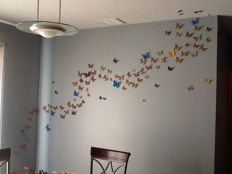 3d Butterflies On Wall, Butterfly Wall Decor Ideas, Butterflies On Wall, Butterfly Wall Design, Paper Butterfly Wall Art, Butterfly Wall Art Diy, Butterfly Room Decor, 3d Butterfly Wall Art, Butterfly Bedroom