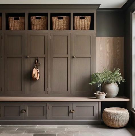 Bootility Room Ideas, Natural Wood Mudroom Lockers, Boot Room Ideas Utility, Light Green Mudroom, Mudroom Shoe Organization, Modern Rustic Mudroom, English Cottage Mudroom, European Mudroom, Ikea Hack Mudroom Entryway