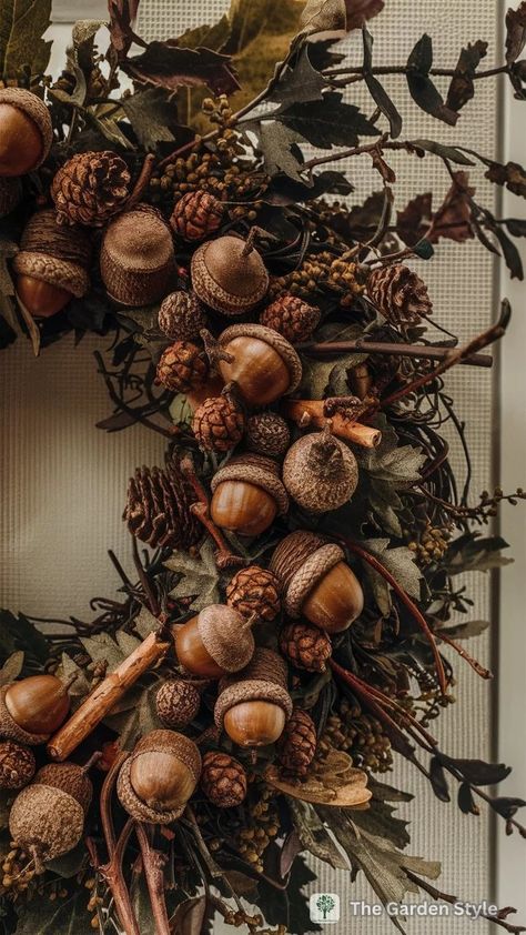 Decorating Ideas for Fall Mantels for a Cozy Home - The Garden Style Grapevine Winter Wreath Ideas, Wreaths With Oranges, Diy Pinecone Wreath Christmas, Woodsy Christmas Wreath, Diy Harvest Wreath, Fall To Winter Wreath, Fall Decor With Mushrooms, Unique Fall Wreaths Diy, Fox Fall Decor