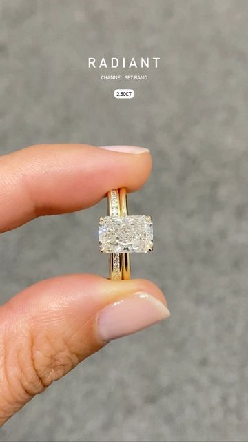 Radiant Channel Set Ring, Rectangle Engagement Ring Thick Band, Radiant Ring Wedding Band, Gold Wedding Band With Radiant Ring, Channel Wedding Band And Engagement Ring, Radiant Ring Set, 2 Carat Radiant Engagement Ring Gold, Elongated Radiant Wedding Ring Set, Timeless Wedding Band