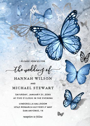 Winter Wonderland Navy Blue Rose Gold Gifts on Zazzle Blue Butterfly Wedding, Butterfly Wedding Theme, Free Invitation Cards, Butterfly Wedding Invitations, Christmas Bridal Showers, Quince Invitations, Butterfly Invitations, Rose Gold Gifts, Blue Invitation