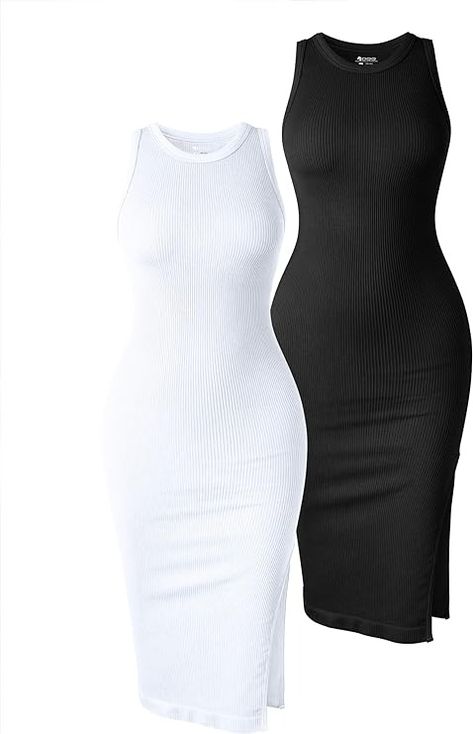 Amazon.com: OQQ Women's 2 Piece Dress Sexy Ribbed Halter Neck Fashion Split Tank Tops Dresses Black White : Clothing, Shoes & Jewelry Cute Simple Dresses, Black Ribbed Dress, Neat Casual Outfits, 2 Piece Dress, Maxi Outfits, Simple Black Dress, White Clothing, Classy Casual Outfits, Trendy Fashion Outfits