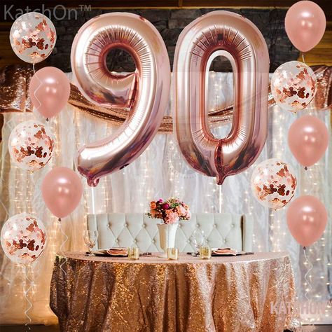 90th Birthday Party Decorations, Grandmas Birthday Party, Rose Gold Number Balloons, 21st Birthday Balloons, 16 Balloons, 90th Birthday Parties, 90th Birthday Party, 30th Birthday Decorations, 21st Birthday Decorations