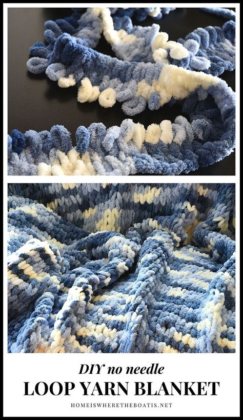 DIY No Needle Loop Yarn Throw Blanket | ©homeiswheretheboatis.net #DIY #craft #yarn #noknit #blanket Yarn Throw Blanket, Loop Yarn Blanket, Finger Knitting Blankets, Loopy Yarn, Finger Knitting Projects, Diy Knit Blanket, Yarn Blanket, Hand Knitting Diy, Finger Crochet