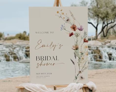 VisualisingDreams - Etsy Greece Wildflower Welcome Sign, Bridal Shower Inspo, Garden Bridal Showers, Wildflower Baby Shower, Bridal Shower Inspiration, Beige Wedding, Bridal Shower Diy, Welcome Sign Template, Bridal Shower Welcome Sign