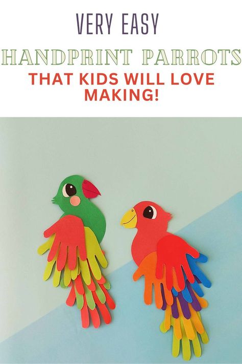 Paper Animal Crafts, Parrot Craft, Babysitting Crafts, Construction Paper Crafts, Vbs Crafts, Handprint Craft, Animal Crafts For Kids, Handprint Crafts, Paper Animals