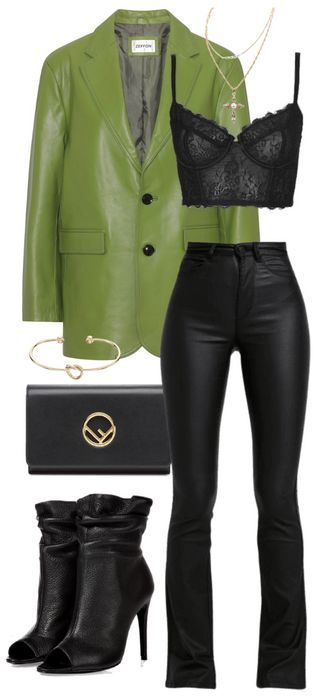 Green Leather Blazer, Leather Blazer Outfit, Green Blazer Outfit, Blazer Outfit, Green Blazer, Blazer Outfits, Leather Blazer, Green Leather, Blazer