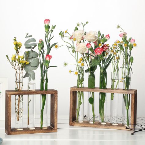 Tabletop Terrarium, Hanging Glass Planters, Test Tube Vase, Hydroponic Plants, Planter Table, Glass Planter, Wooden Vase, Propagating Plants, Modern Flower