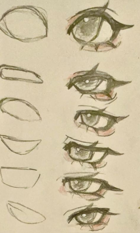 Sketch Faces Tutorial, Eyes Chibi Reference, Eye Drawing Doodle, Disgusted Mouth Drawing, Manga Eye Tutorial, Oc Doodle Ideas, Eyes Tutorial Sketch, Japanese Eyes Drawing, Eye Types Drawings