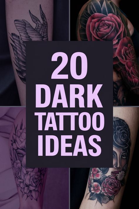 20 dark-themed tattoo ideas featuring designs of roses, a woman's face, and abstract figures. Dark Witch Tattoo Ideas, Dark Wrist Tattoos For Women, Unique Dark Tattoos For Women, Tattoo Ideas Female Horror, 3 In Tattoo Ideas, Casket Tattoo Design, Black And Gray Tattoo Ideas, Dark Flower Tattoo Design, Unique Gothic Tattoos