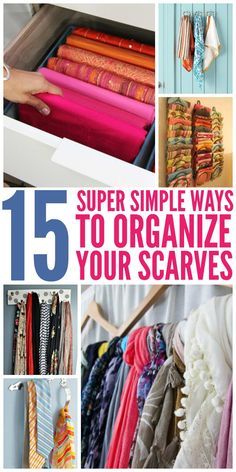 I love scarves! But I have so many I can't keep them all organized. These tips and ideas have made my life so much easier. Organize Scarves, How To Fold Scarf, How To Store Scarves, Simple Organization, Scarf Rack, Scarf Display, Hanging Scarves, Scarf Storage, Scarf Organization