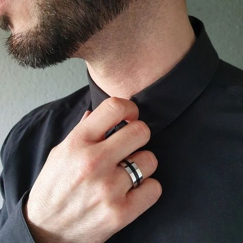 Black And Silver Rings For Men, Mens Nails Black, Silver Rings For Men Unique, Mens Silver Rings Handmade, Rings For Guys, Black Ring For Men, Men Rings Silver, Band Rings For Men, Male Rings