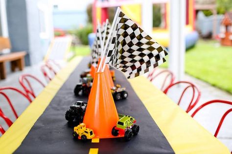 Orange Caution Cone Table Centerpiece from a Hot Wheels Car Birthday Party on Kara's Party Ideas | KarasPartyIdeas.com (21) Hot Wheels Themed Birthday Party, 4de Verjaardag, Hotwheels Birthday Party, Racing Party, Cars Birthday Party, Hot Wheels Party, Hot Wheels Birthday, Car Birthday Theme, Monster Truck Party