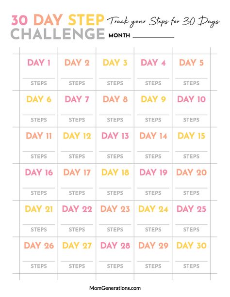 30 Day Walking Challenge 30 Day Steps Challenge, 31 Day Walking Challenge, Walking Steps Challenge, Step Challenge Ideas, Step Count Challenge, Blank 30 Day Challenge Template, 30 Day Walking Challenge Printable, 30 Day Walking Challenge For Beginners, Daily Steps Tracker