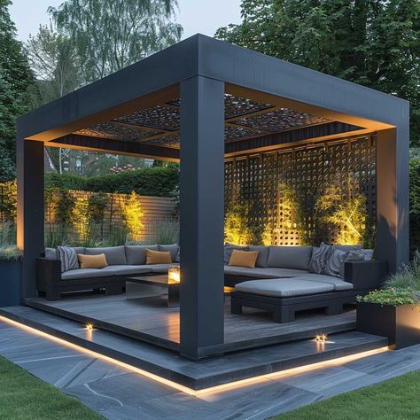 11+ Minimalist Garden Gazebo Ideas for a Clean Look • 333k+ Inspiring Lifestyle Ideas Minimalist Backyard Ideas, Gazebo Backyard Ideas, Outside Gazebo Ideas, Modern Gazebo Design Outdoor, Garden Gazebo Ideas, Wooden Garden Gazebo, Garden Slabs, Contemporary Garden Rooms, Rooftop Patio Design