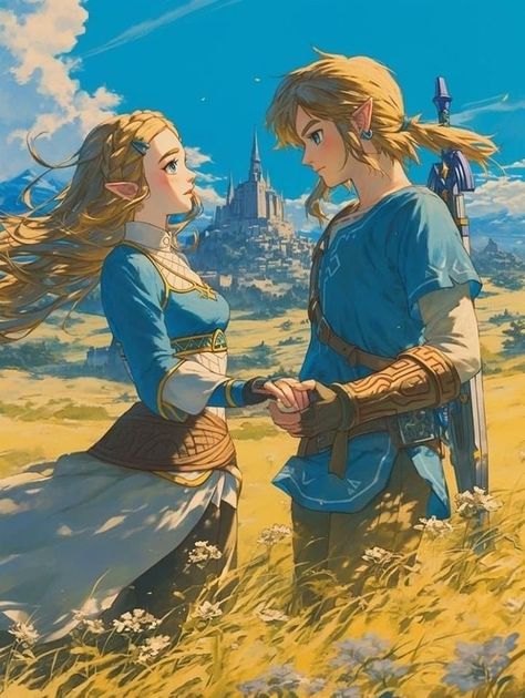 Link Zelda Art, Legend Of Zelda Fanart, Loz Art, Loz Botw, Ocarina Of Times, Zelda Totk, Link X Zelda, Couple Cosplay, Zelda Fanart