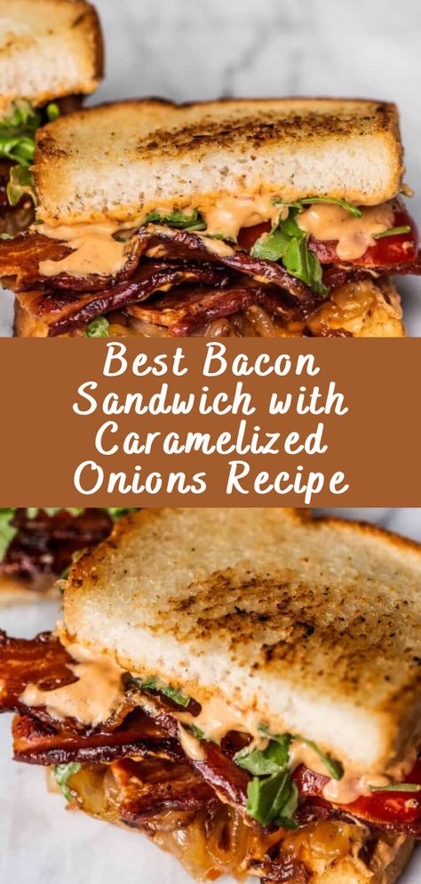 Best Bacon Sandwich with Caramelized Onions Recipe Best Bacon Sandwich, Bacon Sandwiches Ideas, Turkey Bacon Sandwich Recipes, Bacon Lunch Ideas, Chicken Bacon Swiss Sandwich, Bacon Sandwich Ideas, Canadian Bacon Recipes Breakfast, Canadian Bacon Sandwich, Unique Bacon Recipes