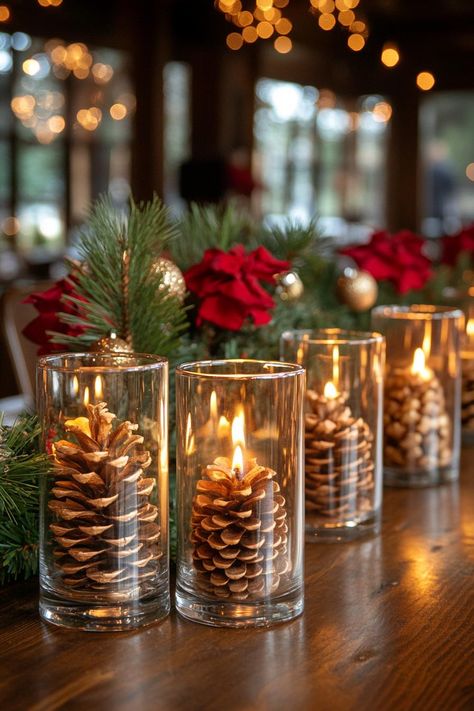 21 Trendy Indoor Christmas Decorations For Stunning 2024 Holiday Season Merry Bright Christmas Decorating Ideas, Christmas Terrarium Ideas, Cafe Christmas Decorations Ideas, Christmas Cafe Decor Ideas, Indoor Window Christmas Decor Ideas, Christmas Candle Display, Christmas Candle Decorations Ideas, Bougie Christmas, Thanksgiving Vibes