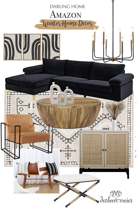 Neutral With Black Accents Living Rooms, Black And Neutral Home Decor, Black White Neutral Home Decor, Beige Black And White Living Room, Modern Masculine Living Room, Black Beige Aesthetic, Black Sectional Living Room, Black And Neutral Living Room, Charlotte Apartment