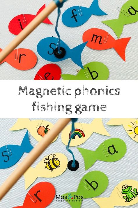 Learning phonics is so much fun with this magnetic fishing game. It’s quick and easy to make and a great way of learning through play. Can your child fish for letters and then tell you what sounds they make? Can they fish for a picture has the same initial sound? So much fun they’ll be phonic fishing all summer #phonicsgame #phonicsactivity #learningletters #earlylearning #learninggameforkids Jolly Phonics Activities, Magnetic Fishing Game, Learning Phonics, Letter Games, Phonics Lessons, Phonics Games, Jolly Phonics, Alphabet Activities Preschool, Activities Preschool