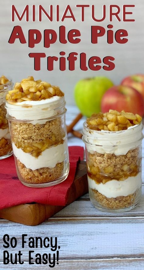 Mini Autumn Desserts, Trifle For Two, Appetizers Desserts For Party, Apple Pie Dessert Shooters, Apple Crisp Shooters, Apple Crisp Parfait, Apple Desserts For Christmas, Cake Trifle Cups, Fall Dessert Cups Ideas