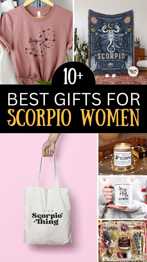 If you are searching for the best gift ideas for Scorpios then you are in the right place. If her birthday is between October 23 and November 21, then her zodiac sign is Scorpio, and in this gift guide you’ll find some fabulous gift ideas inspired by her star sign. Zodiac Sign Gifts Ideas, Scorpio Gifts Ideas, Crystal For Scorpio Zodiac, Gifts Based On Zodiac Signs, Scorpio Candle, Scorpio Women, Scorpio Gifts, Personalized Yoga Mat, Zodiac Bracelet